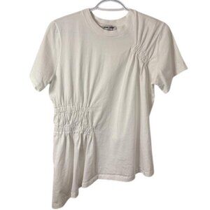 Opening Ceremony white ruching asymmetrical short sleeve top size S